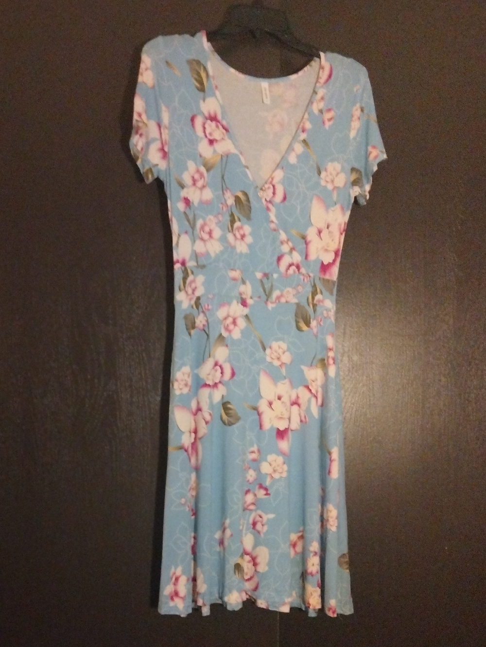 Light Blue Floral V-Neck Midi Dress